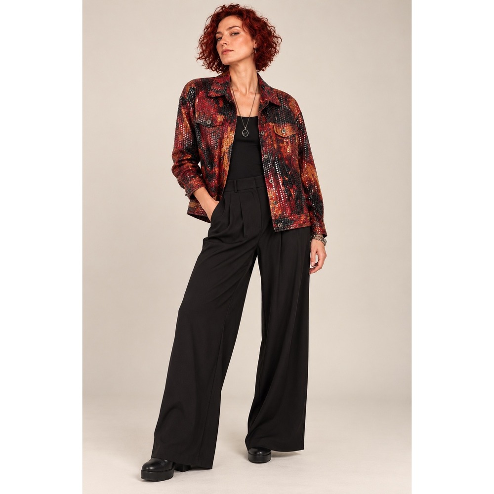 Notations 1X Burgundy Rust Patchwork Jacket Textured Abstract